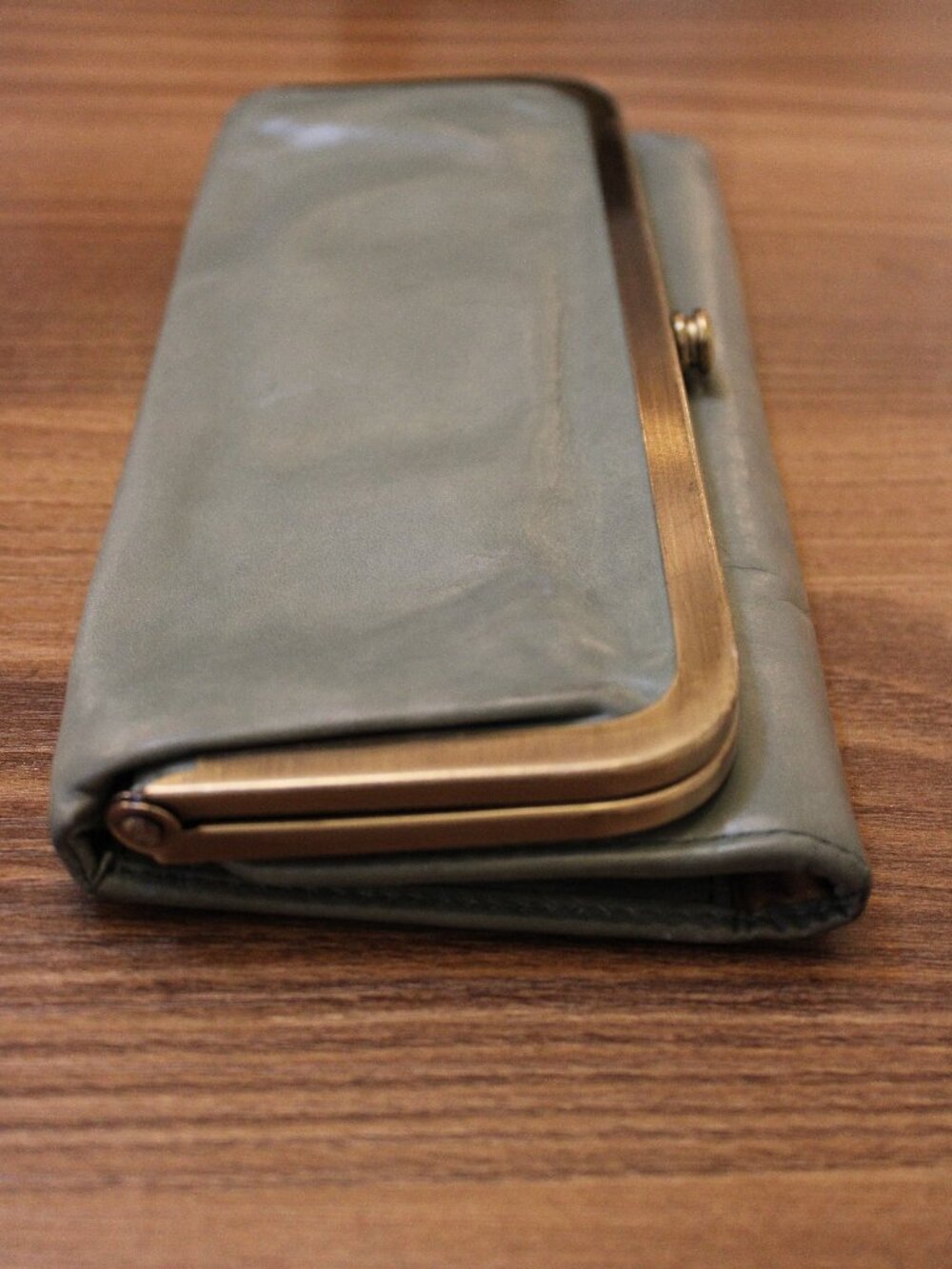 HOBO Lauren Sage Green Leather Double Frame Clutch Wallet